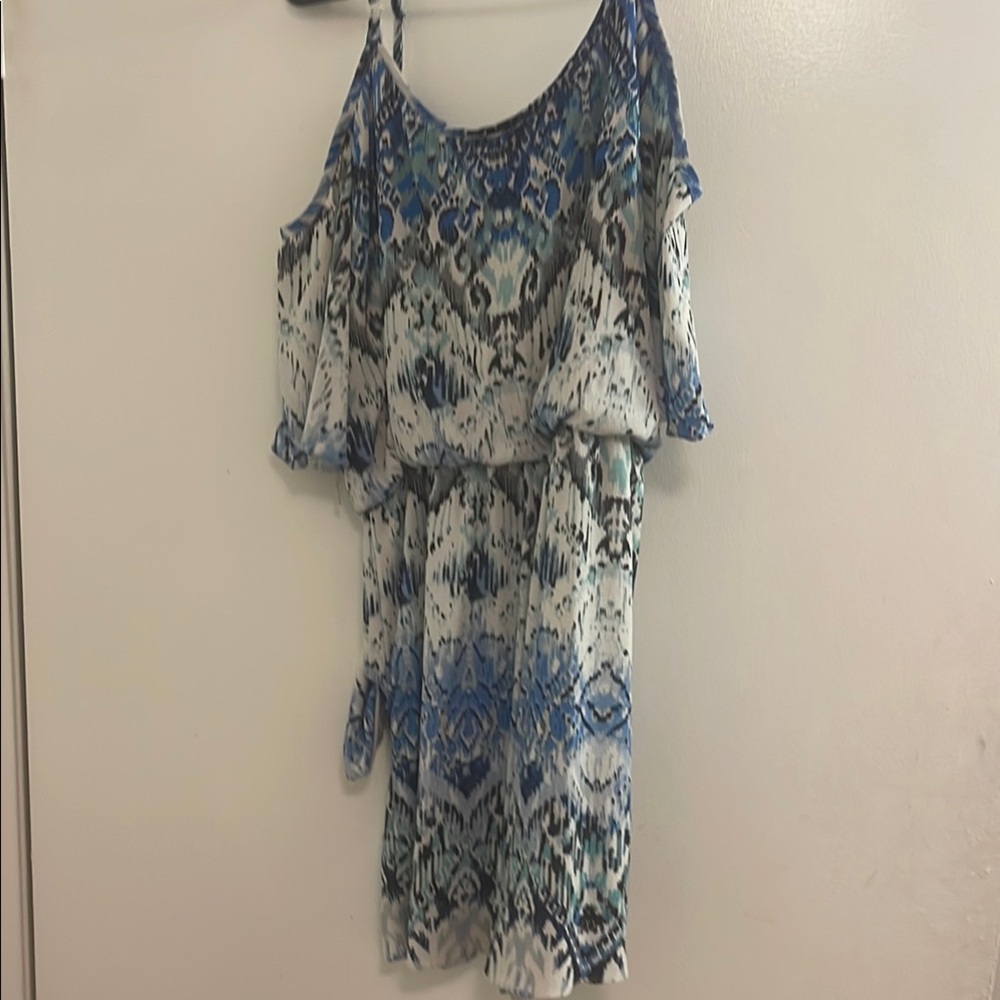 Blue Patterned Off-Shoulder romper